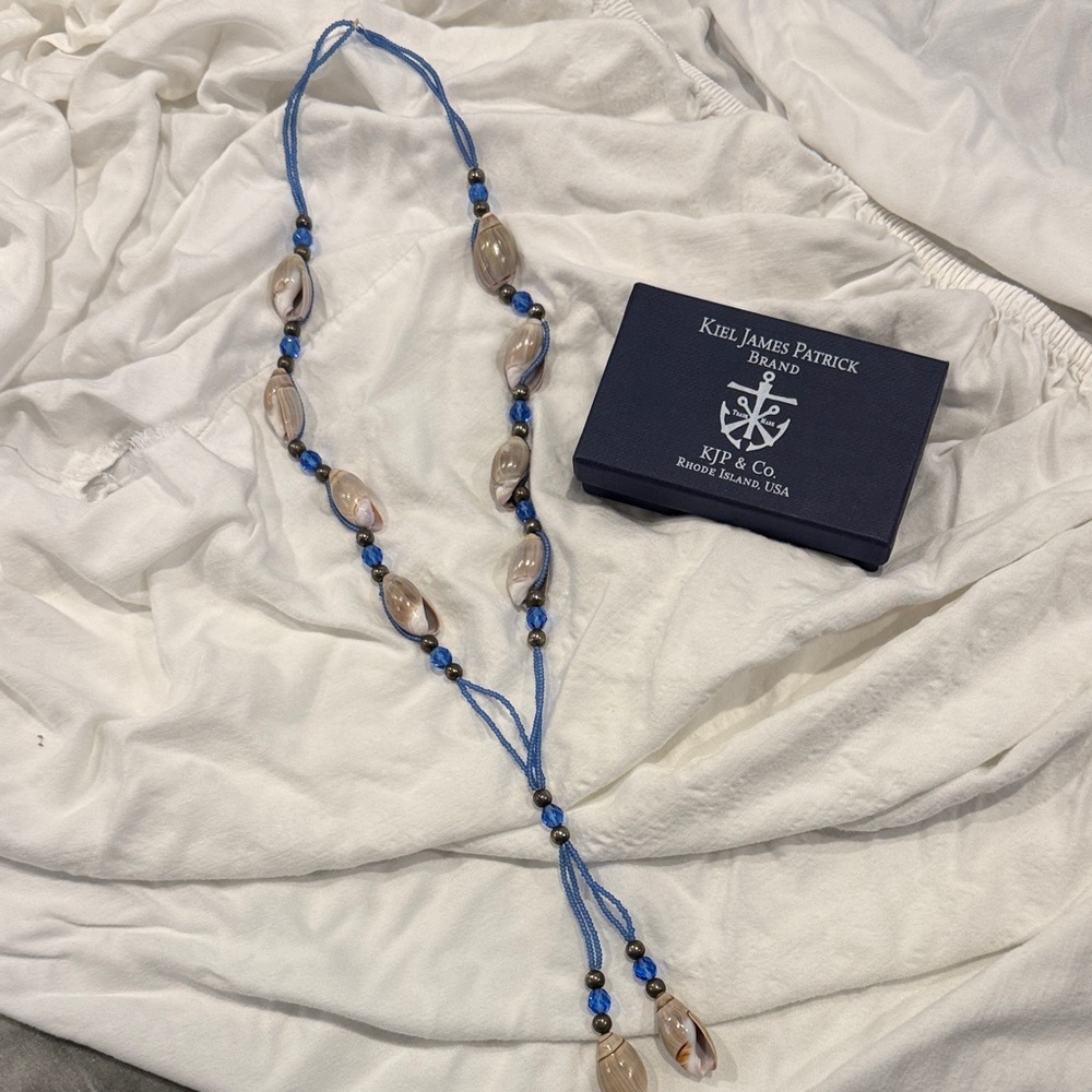 Kiel James Patrick Blue and Tan Beaded Shell Necklace